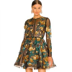 Bronx and Banco Gold and Green Embroidered Dress